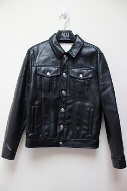 MSGM Black Faux Leather Trucker Button Down Jacket Size 48/Medium